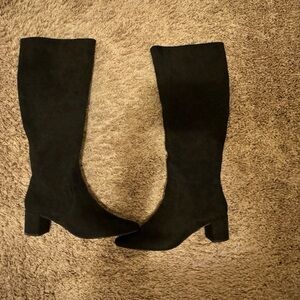 J Crew Factory Black Faux Suede Boots, Size 8 M